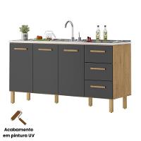 Balcão Fortaleza 3 Gavetas Para Pia 1,60 Mt Amêndoa Grafite - 3