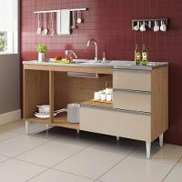 Balcão Maceió Para Pia 1,50 3 Portas Com Gavetão Amêndoa Off - 2