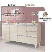 Balcão Maceió Para Pia 1,50 3 Portas Com Gavetão Amêndoa Off - 3