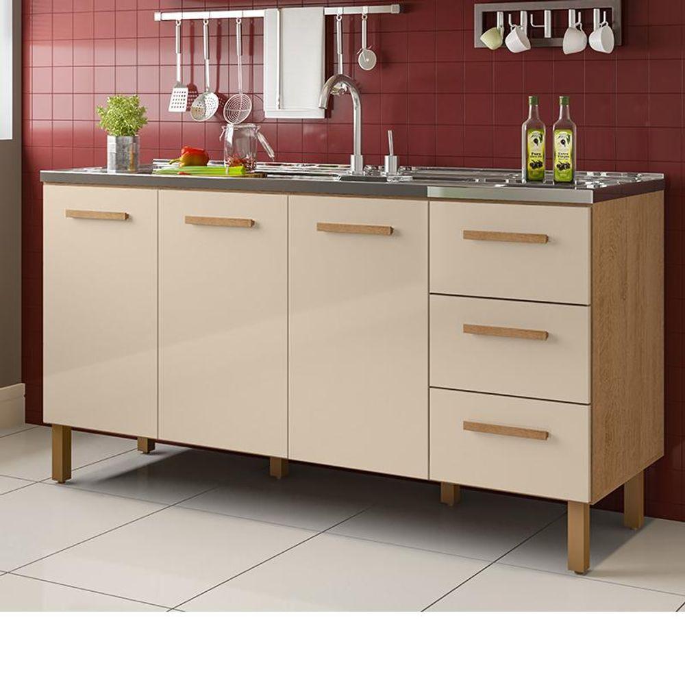 Balcão Fortaleza 3 Gavetas Para Pia 1,60 Mt Amêndoa Off - 1