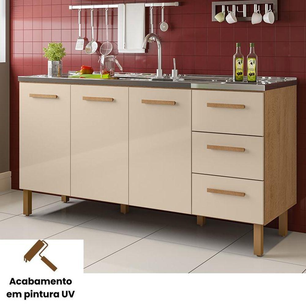 Balcão Fortaleza 3 Gavetas Para Pia 1,60 Mt Amêndoa Off - 2