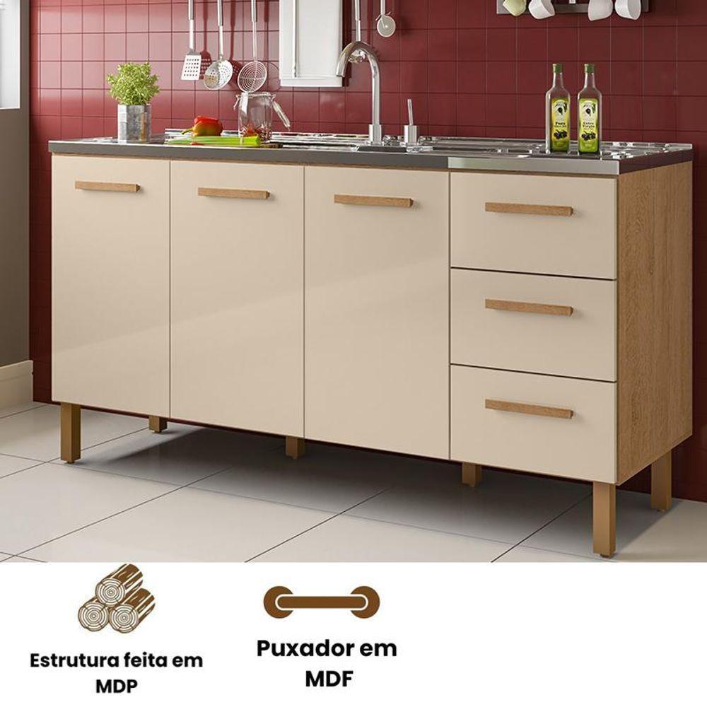 Balcão Fortaleza 3 Gavetas Para Pia 1,60 Mt Amêndoa Off - 3