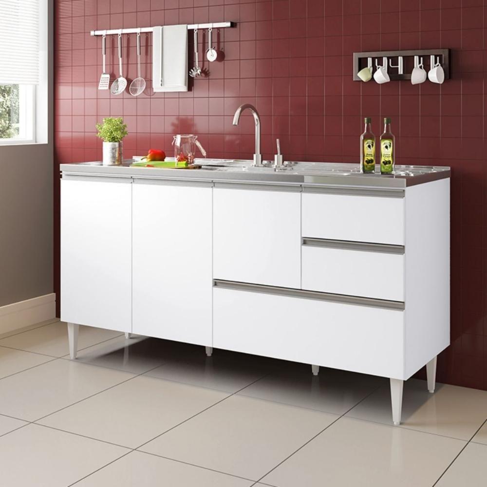 Balcão Maceió Para Pia 1,50 3 Portas Com Gavetão Branco - 1