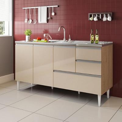 Balcão Maceió Para Pia 1,60 3 Portas Com Gavetão Amêndoa Off