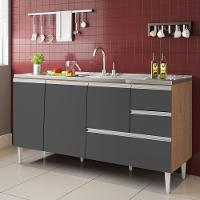 Balcão Maceió Para Pia 1,60 3 Portas Com Gavetão Amêndoa Grafite - 1