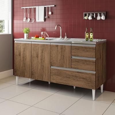 Balcão Maceió Para Pia 1,60 3 Portas Com Gavetão Castanho