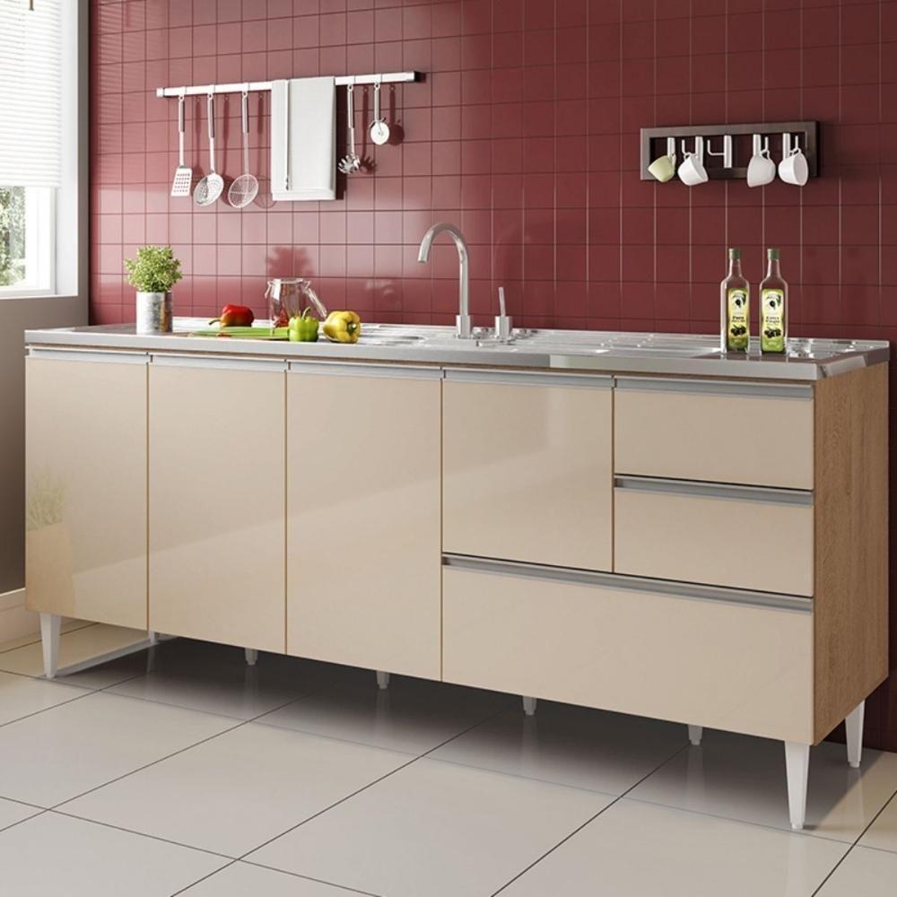 Balcão Maceió Para Pia 1,80 4 Portas Com Gavetão Amêndoa Off - 1