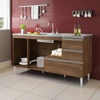 Balcão Maceió Para Pia 1,50 3 Portas Com Gavetão Castanho - 2