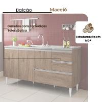 Balcão Maceió Para Pia 1,50 3 Portas Com Gavetão Castanho - 3