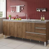 Balcão Maceió Para Pia 2,00 Mt 4 Portas Com Gavetão Castanho - 1