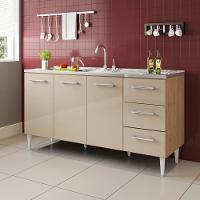 Balcão Vitória Para Pia De 1,60 3 Portas 3 Gavetas Amêndoa Off - 1