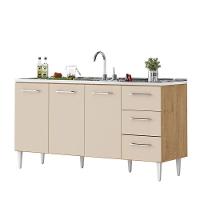 Balcão Vitória Para Pia De 1,60 3 Portas 3 Gavetas Amêndoa Off - 2