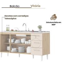 Balcão Vitória Para Pia De 1,60 3 Portas 3 Gavetas Amêndoa Off - 3