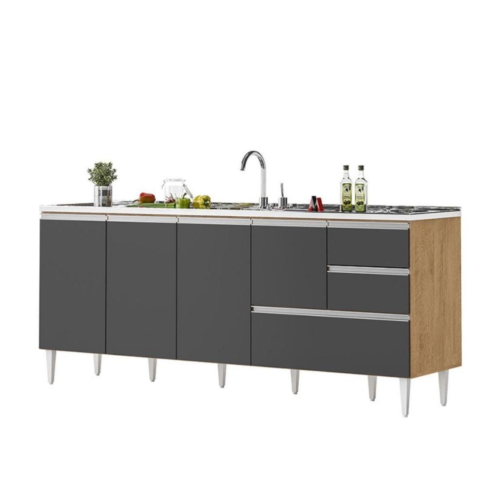 Balcão Maceió Para Pia 2,00 Mt 4 Portas Com Gavetão Amêndoa Grafite - 2