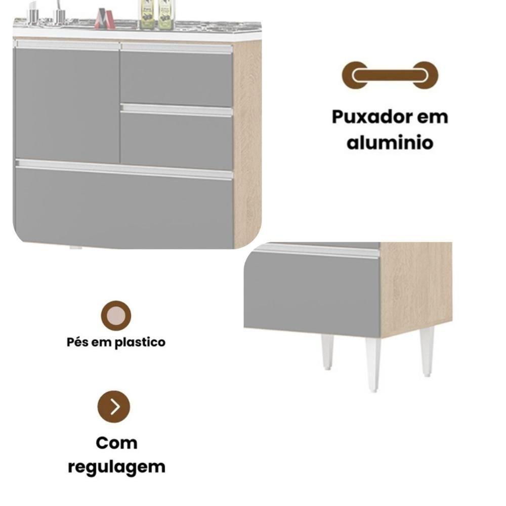 Balcão Maceió Para Pia 2,00 Mt 4 Portas Com Gavetão Amêndoa Grafite - 3