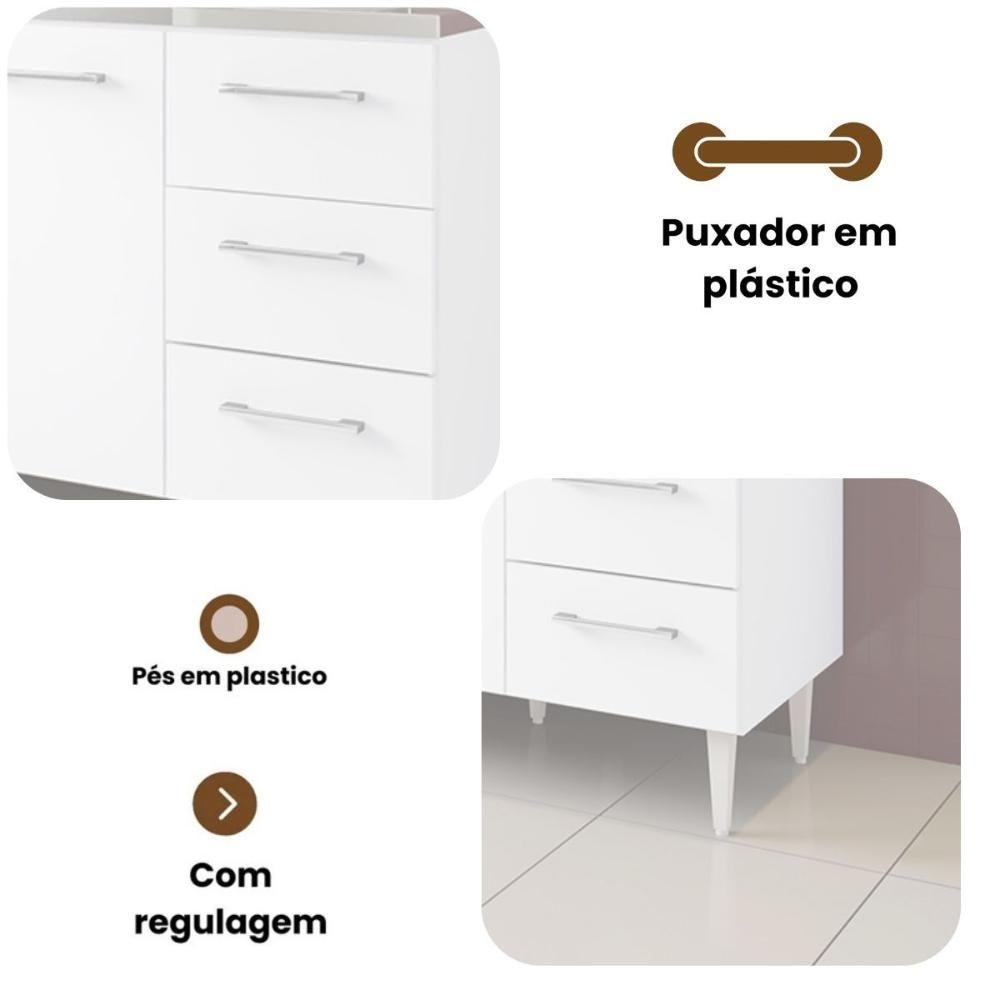 Balcão Vitória Para Pia De 1,60 3 Portas 3 Gavetas Branco - 2
