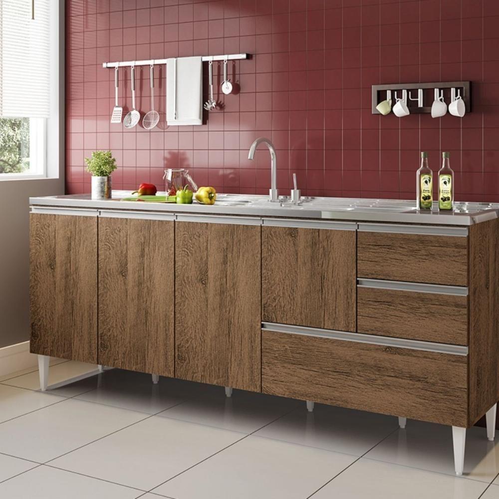 Balcão Maceió Para Pia 1,80 4 Portas Com Gavetão Castanho - 1