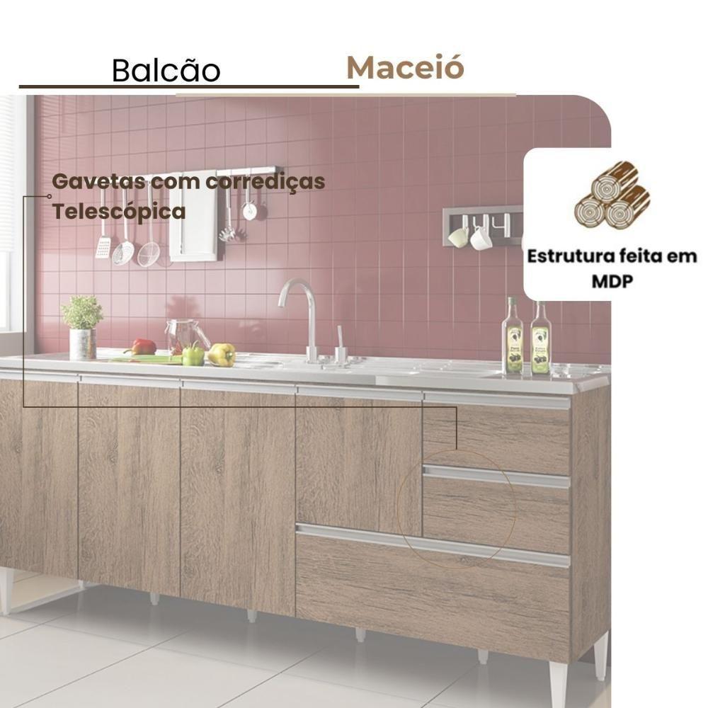 Balcão Maceió Para Pia 1,80 4 Portas Com Gavetão Castanho - 3