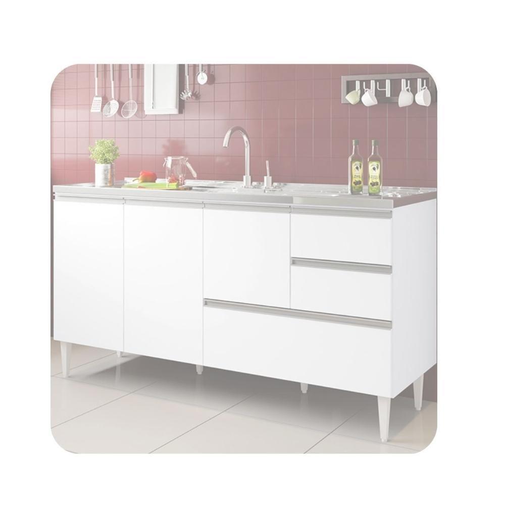 Balcão Maceió Para Pia 1,60 3 Portas Com Gavetão Branco - 3