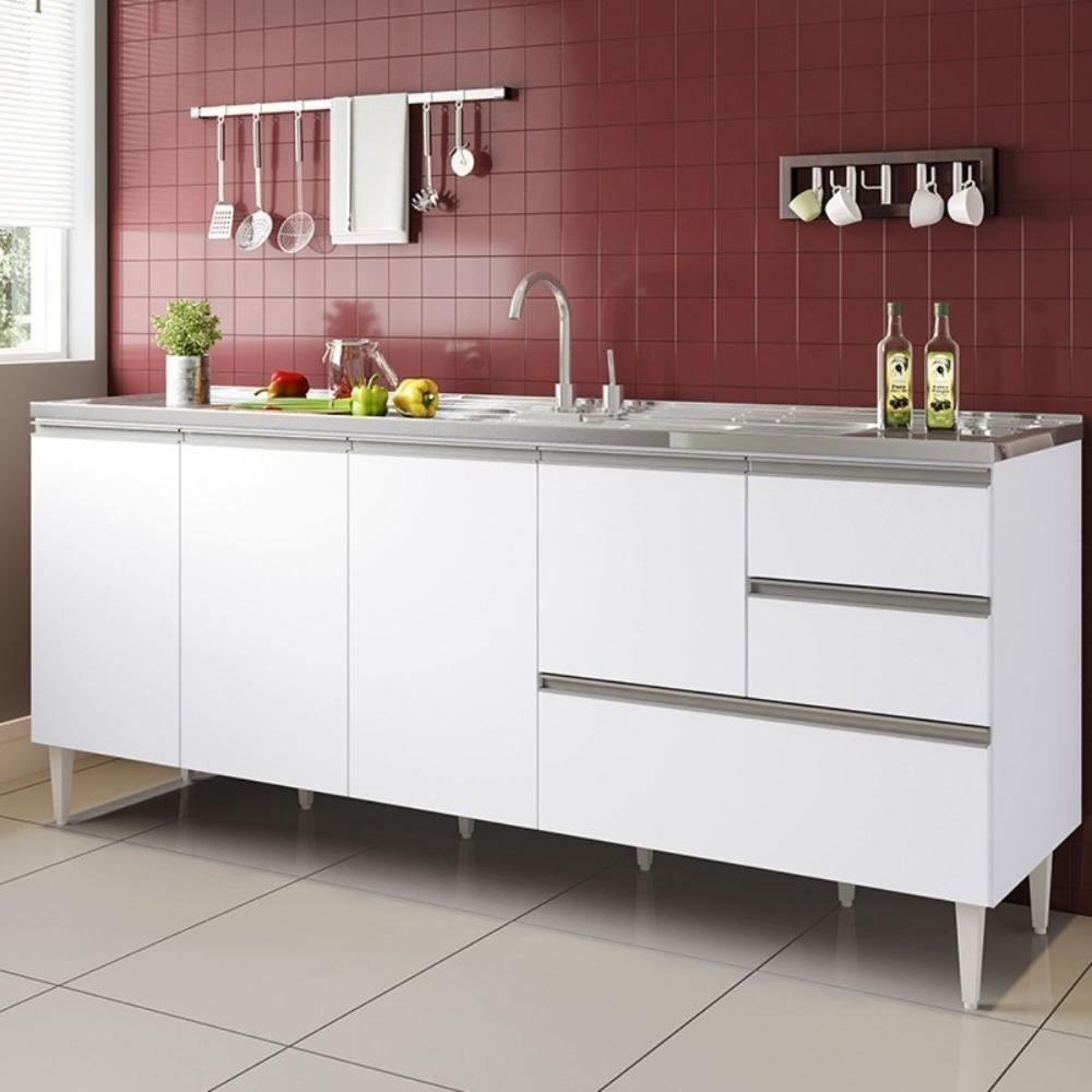 Balcão Maceió Para Pia 1,80 4 Portas Com Gavetão Branco - 1