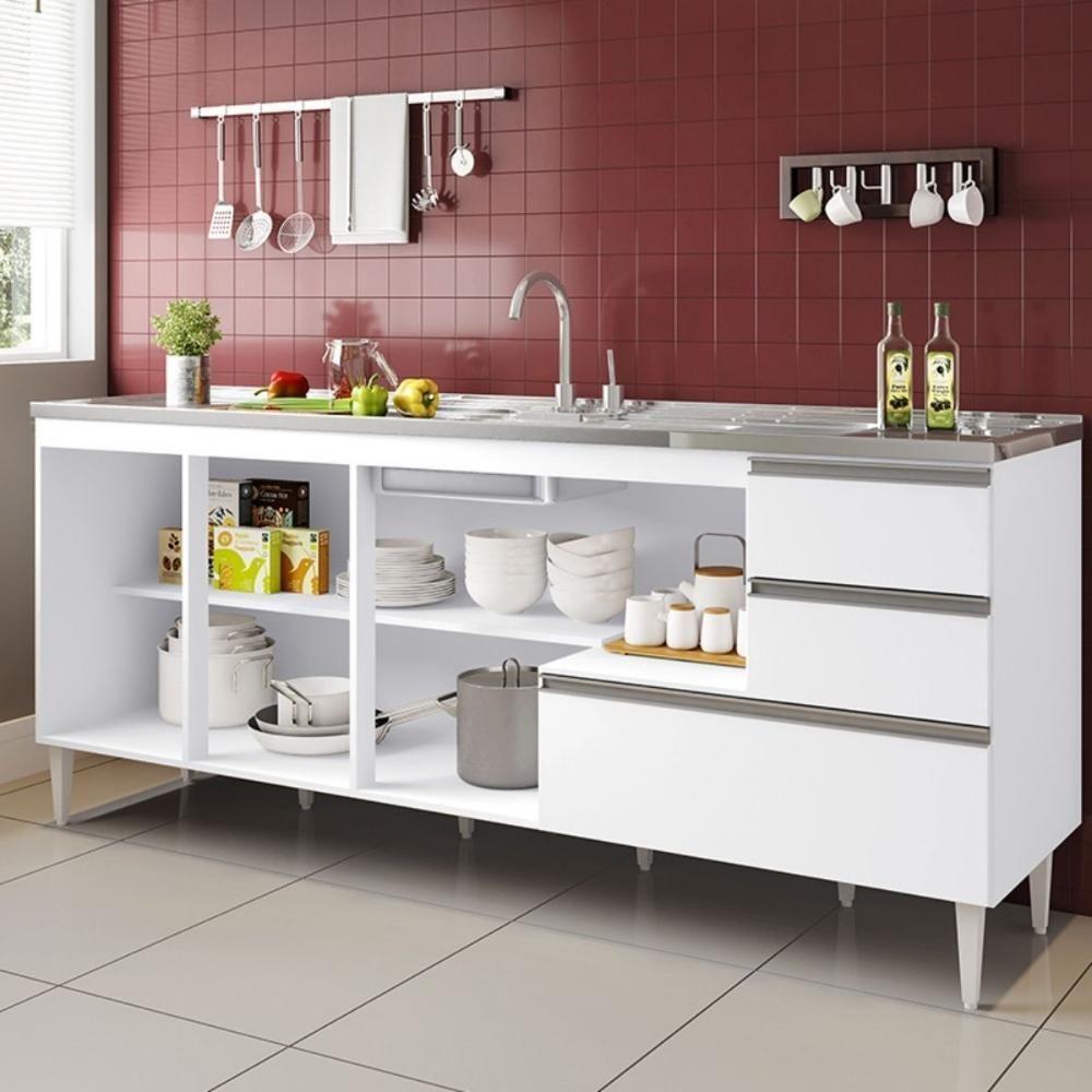 Balcão Maceió Para Pia 1,80 4 Portas Com Gavetão Branco - 2