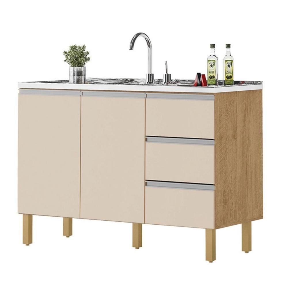 Balcão Recife 1,20 Mt - 3 Gavetas 2 Portas Amêndoa Off - 1