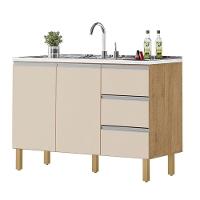 Balcão Recife 1,20 Mt - 3 Gavetas 2 Portas Amêndoa Off - 1