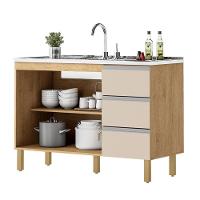 Balcão Recife 1,20 Mt - 3 Gavetas 2 Portas Amêndoa Off - 2