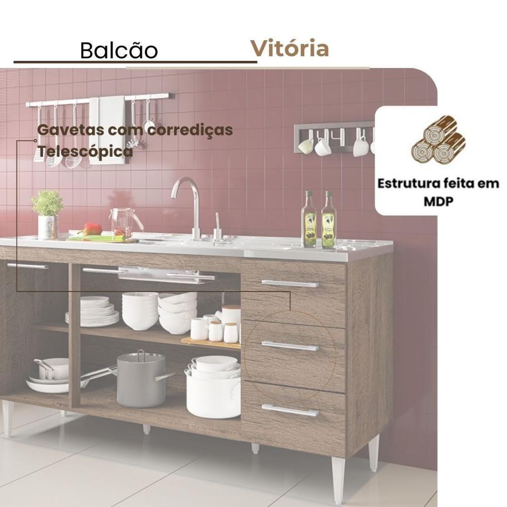 Balcão Vitória Para Pia De 1,60 3 Portas 3 Gavetas Castanho - 3