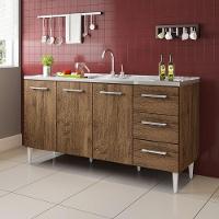 Balcão Vitória Para Pia De 1,60 3 Portas 3 Gavetas Castanho - 1