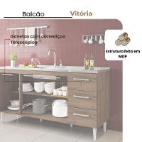 Balcão Vitória Para Pia De 1,60 3 Portas 3 Gavetas Castanho - 3