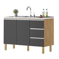 Balcão Recife 1,20 Mt - 3 Gavetas 2 Portas Amêndoa Grafite - 1