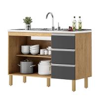 Balcão Recife 1,20 Mt - 3 Gavetas 2 Portas Amêndoa Grafite - 2