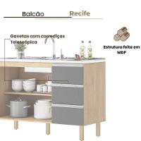 Balcão Recife 1,20 Mt - 3 Gavetas 2 Portas Amêndoa Grafite - 3