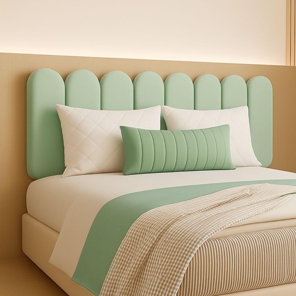 Cabeceira Nuvem Suede Queen Size Com 8 Placas Macias 60x20cm verde Claro - 1