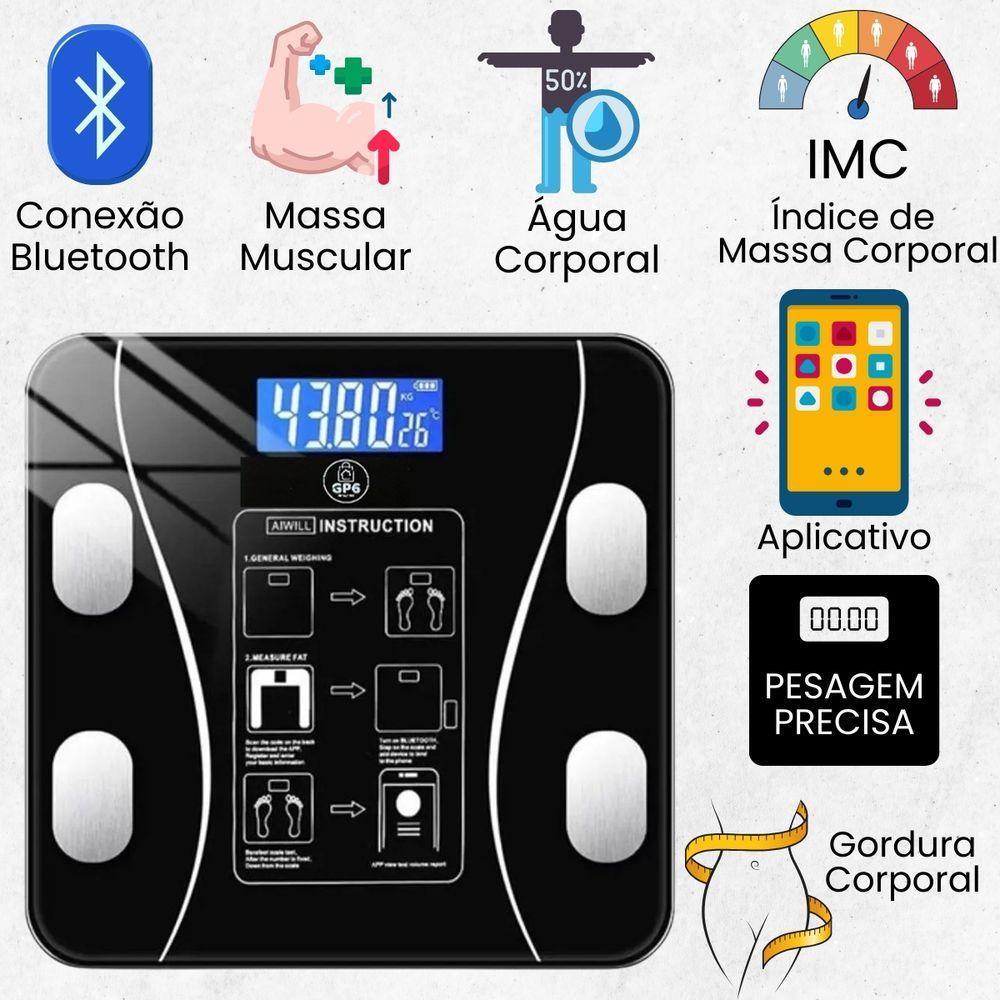 Balança Bioimpedância Digital Corporal Com Aplicativo Bluetooth Analise 180kg De Precisão Banheiro - 2