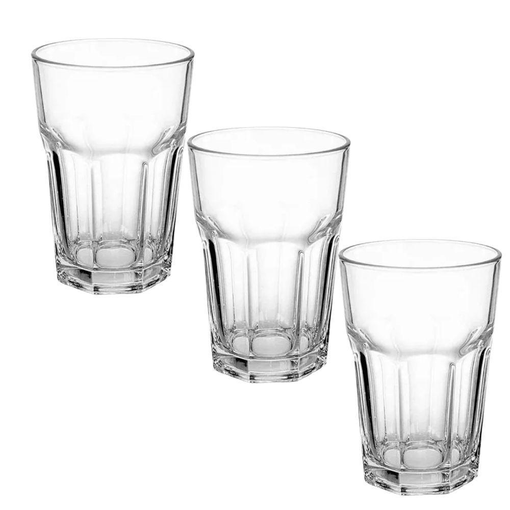 Conjunto 3 Copos Vidro Para Vitamina Whey Shake Suco Drinks 350ml - 1