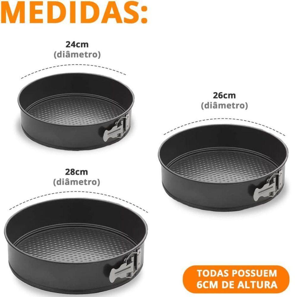 Kit 3 Formas Redonda Fundo Removível Para Tortas Com Travas Lateral Premium - 2