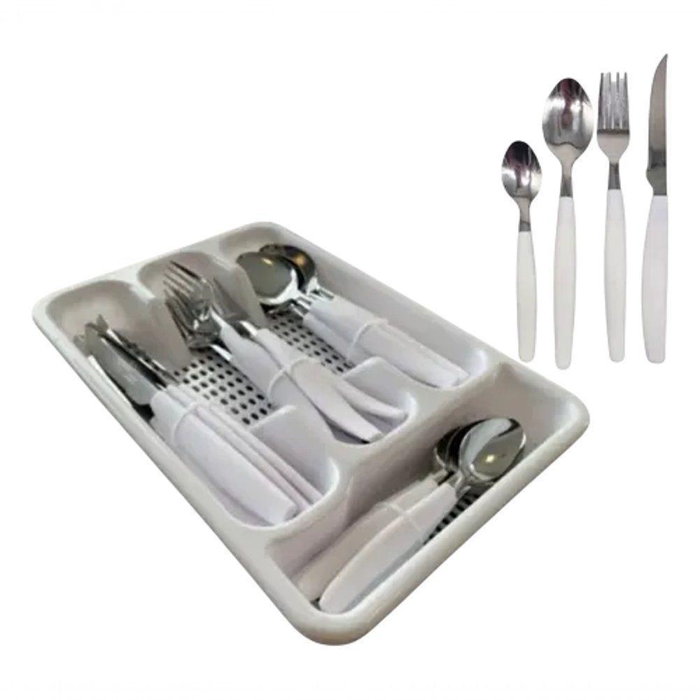 Jogo De Talheres Faqueiro Aço Inox Com Gaveteiro 24 Peças Branco - 1