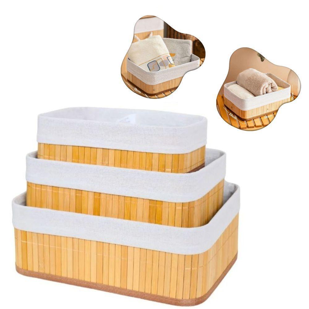 Kit 3 Cestos De Bambu Tamanhos Diferentes Organizador De Ambientes E Casa - 1
