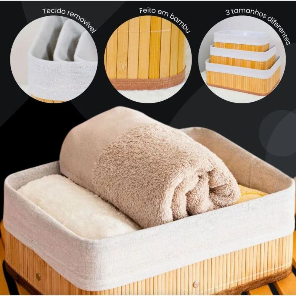 Kit 3 Cestos De Bambu Tamanhos Diferentes Organizador De Ambientes E Casa - 5