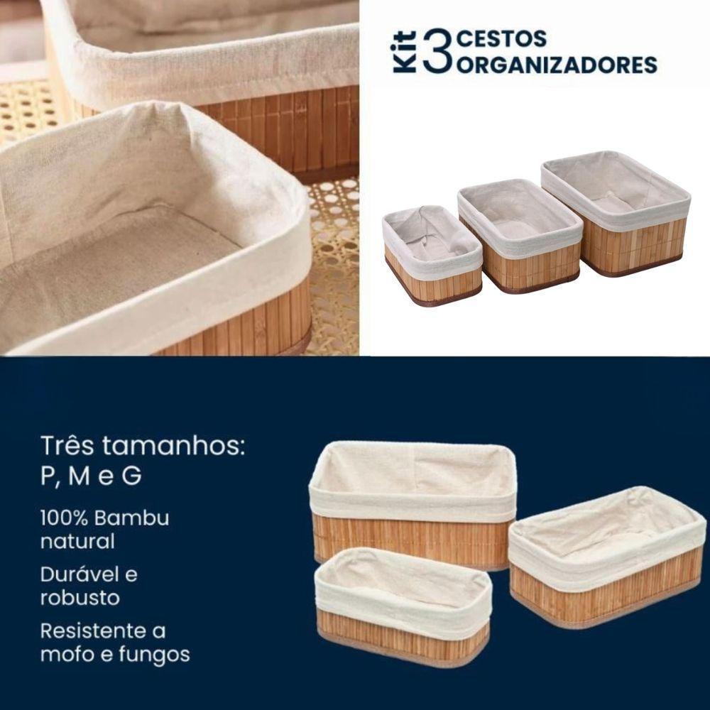 Kit 3 Cestos De Bambu Tamanhos Diferentes Organizador De Ambientes E Casa - 10