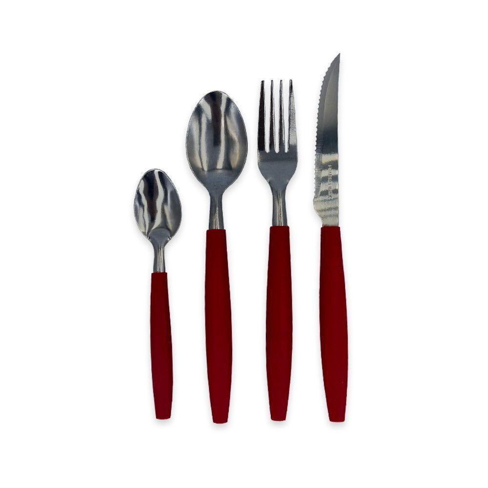 Jogo De Faqueiro 25 Peças Com Porta Talher Inox Vermelho Talheres - 2