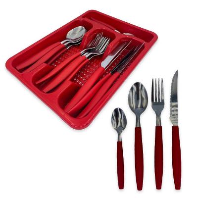 Jogo De Faqueiro 25 Peças Com Porta Talher Inox Vermelho Talheres