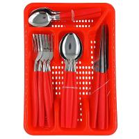 Jogo De Faqueiro 25 Peças Com Porta Talher Inox Vermelho Talheres - 4