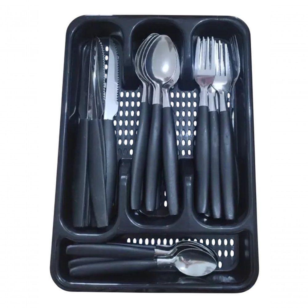 Jogo De Talheres Faqueiro 25 Peças Com Porta Talher Inox Preto - 2