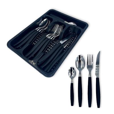 Jogo De Talheres Faqueiro 25 Peças Com Porta Talher Inox Preto