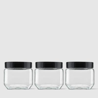 Kit Com 3 Potes Quadrados 800ml Preto Invicta
