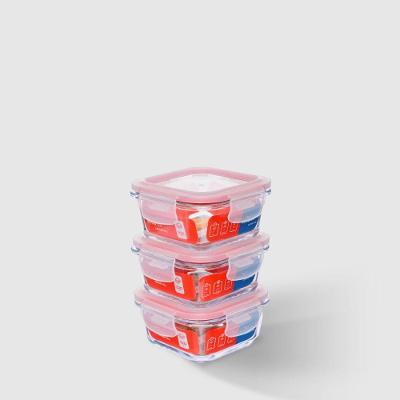 Kit Com 3 Potes De Vidro Herméticos Quadrados 320ml Invicta