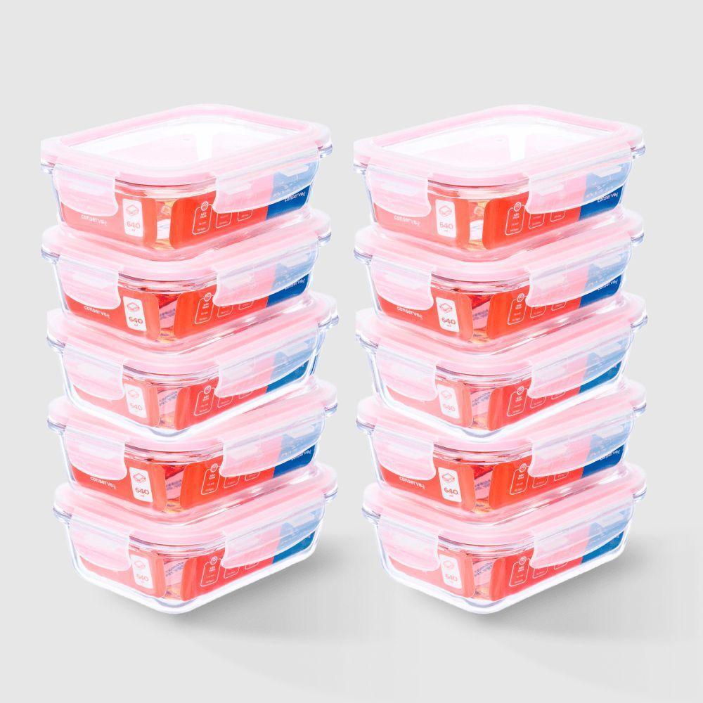 Kit Com 10 Potes De Vidro Herméticos Retangulares 640ml Marmita Ideal Invicta - 1